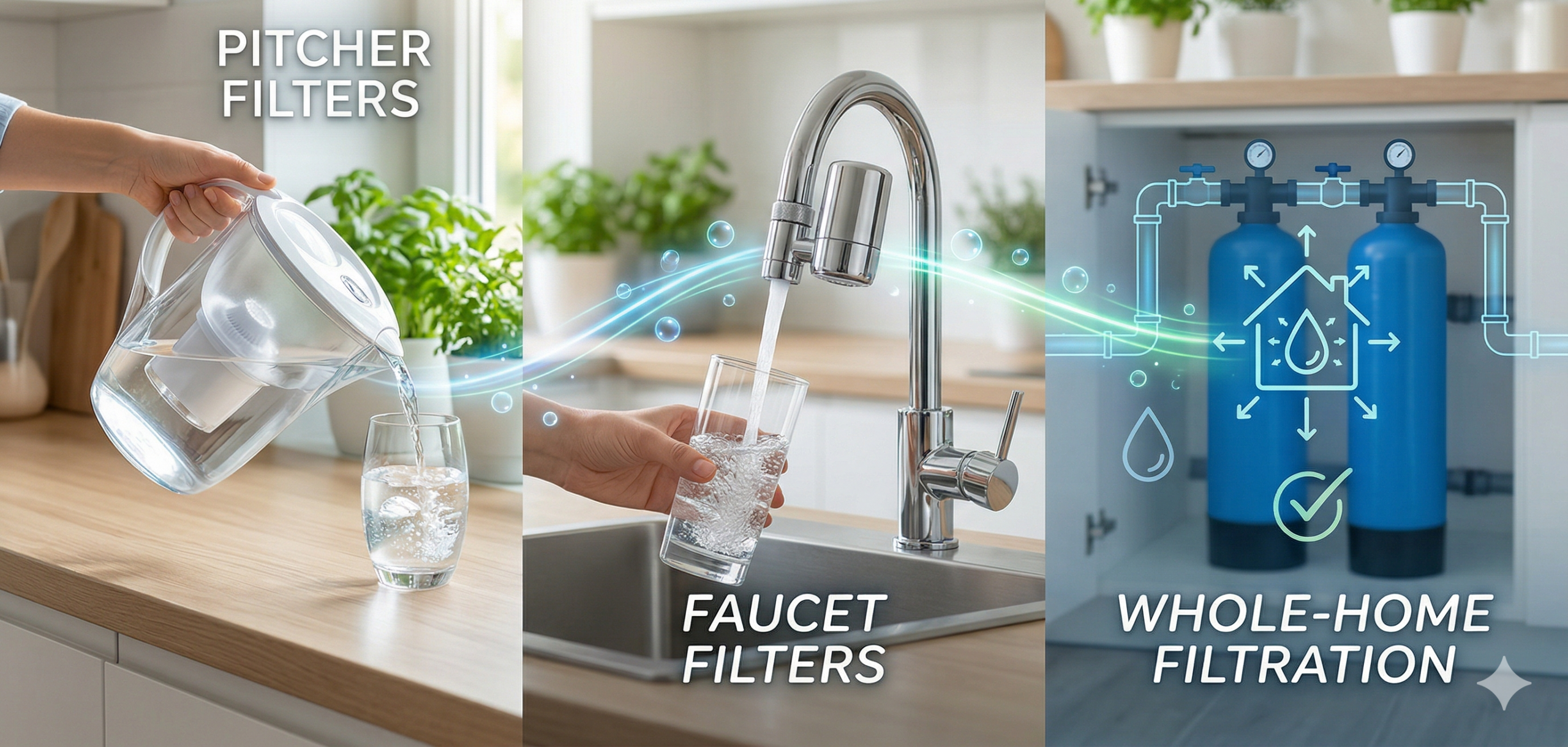 Pitcher Filters vs. Faucet Filters vs. Whole-Home Filtration